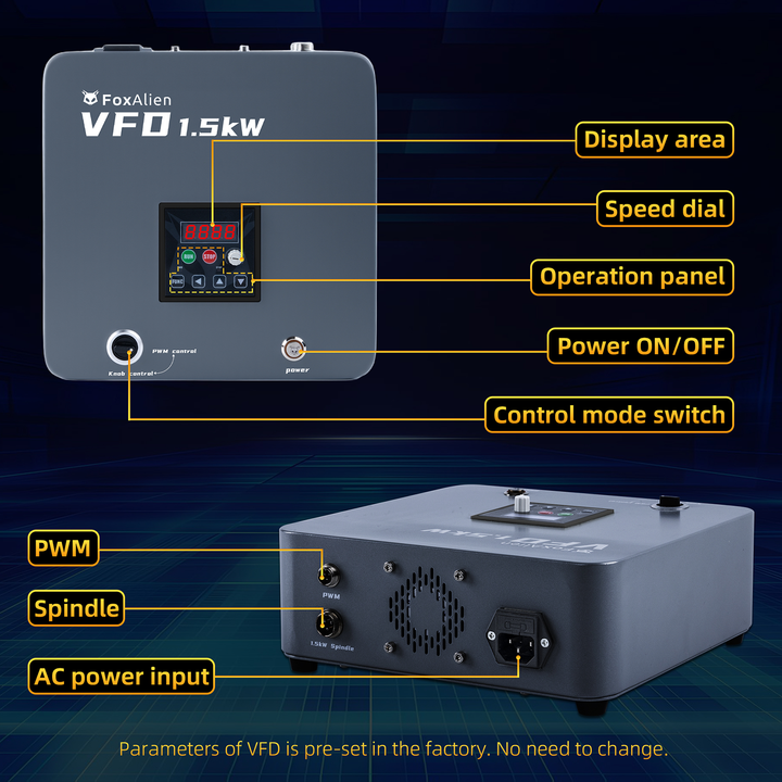 2026 New] FoxAlien 1.5KW VFD Spindle & PWM Smart Relay Module Bundle