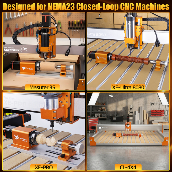 FoxAlien 4th Axis CNC Rotary Kit for XE PRO & XE-Ultra | Nema23