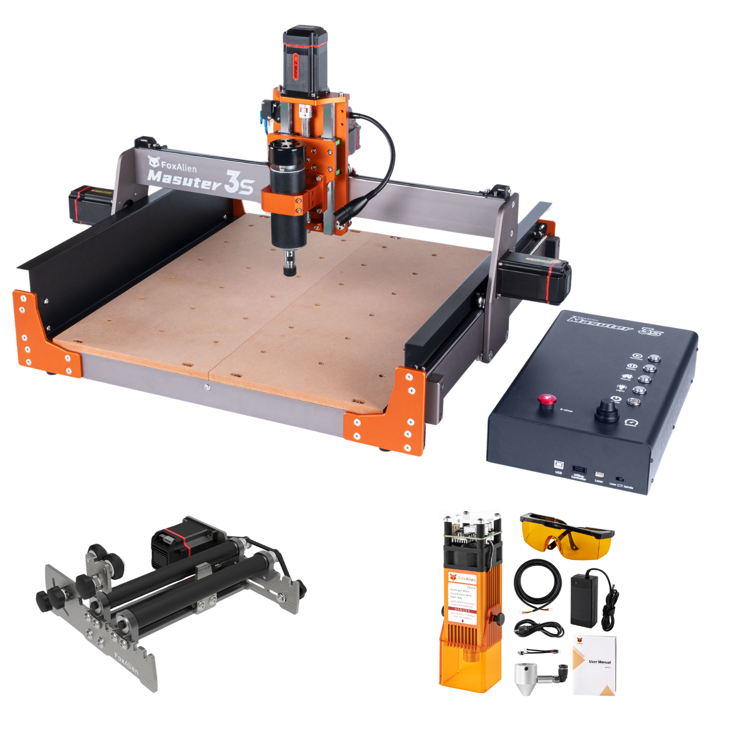 CNC Router Masuter 3S 40W Laser R57 41 Rotary Roller Kit