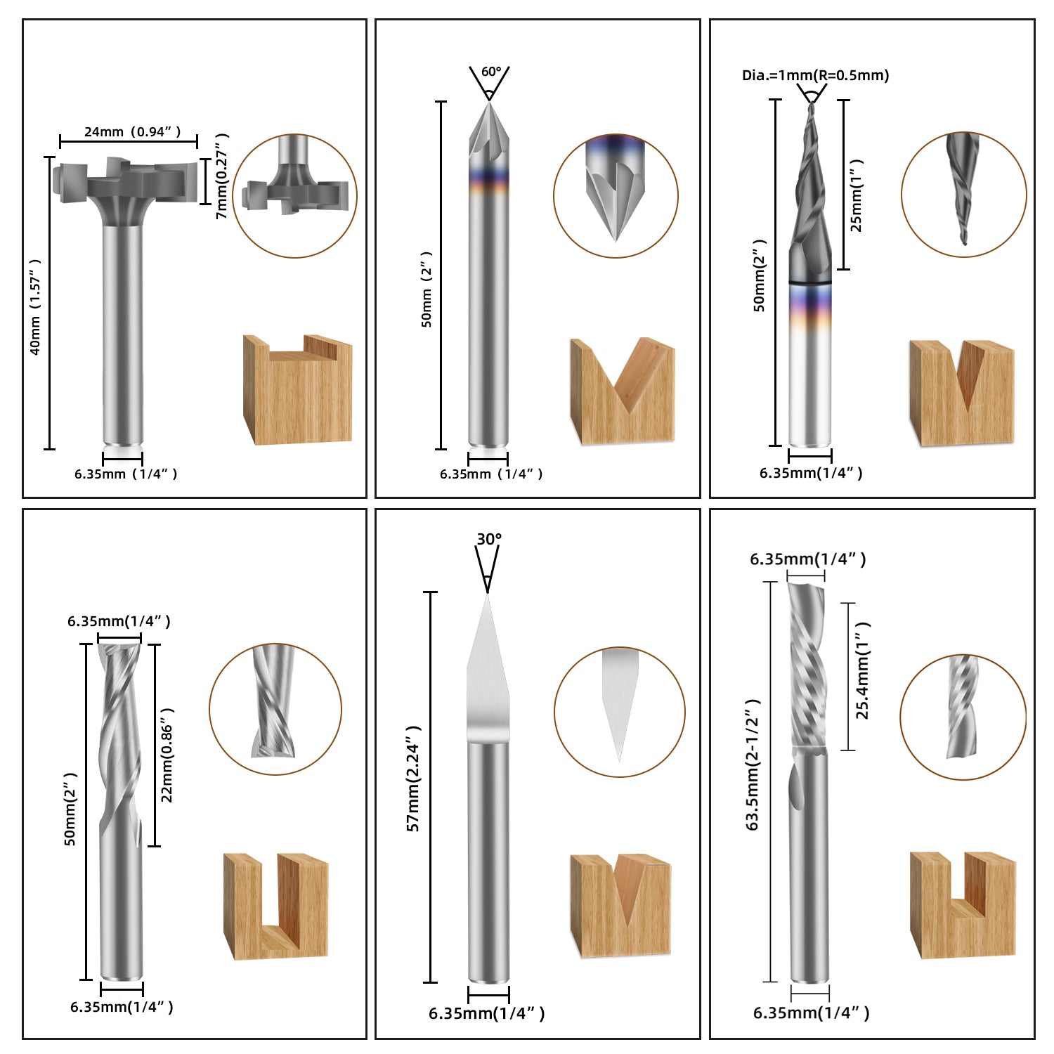 Slope Router Bit CNC Router Bits Essential Kit | 1/4