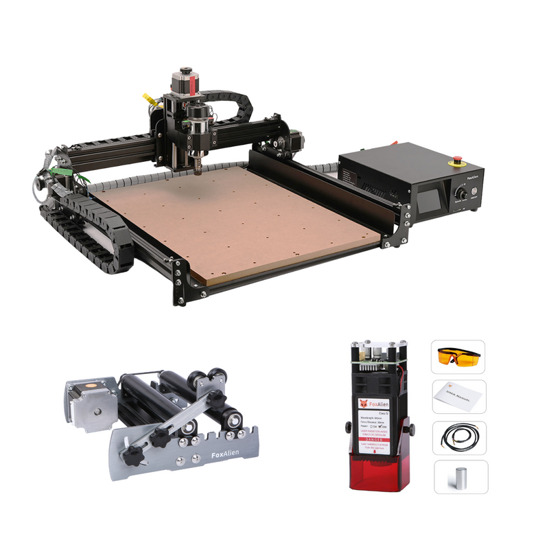 CNC Router 4040-XE with 20W Laser and R57 Rotary Roller Kit