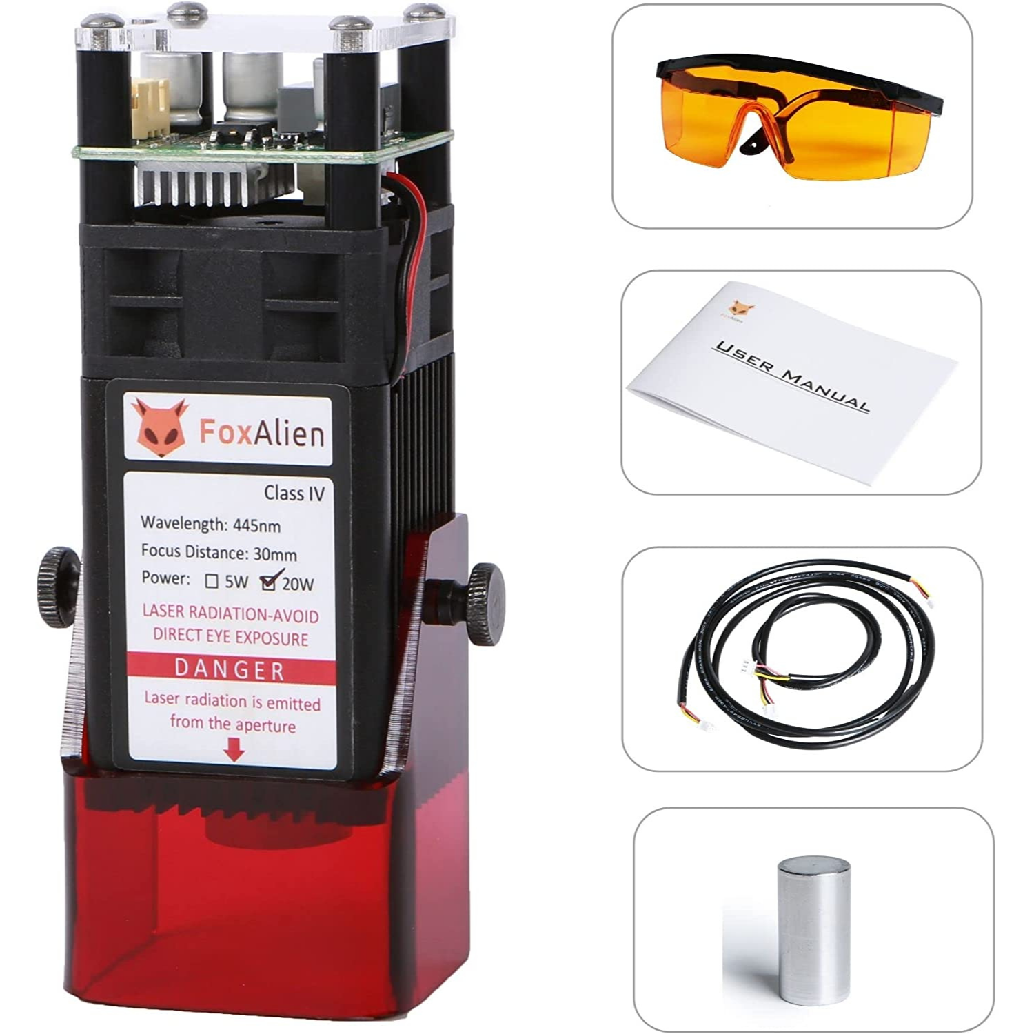 FoxAlien 20W Fixed Focus Blue Laser Module Kit | Optical Output 5W