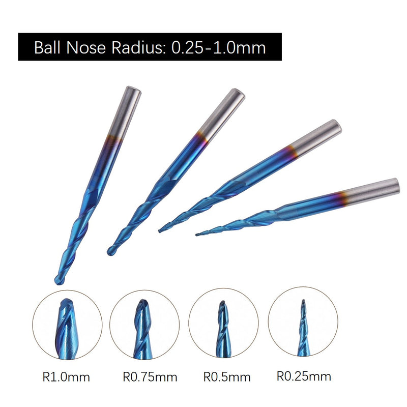 CNC Router Bits, Ball Nose 2-Flute, R0.25-R1.0, 4pcs-02